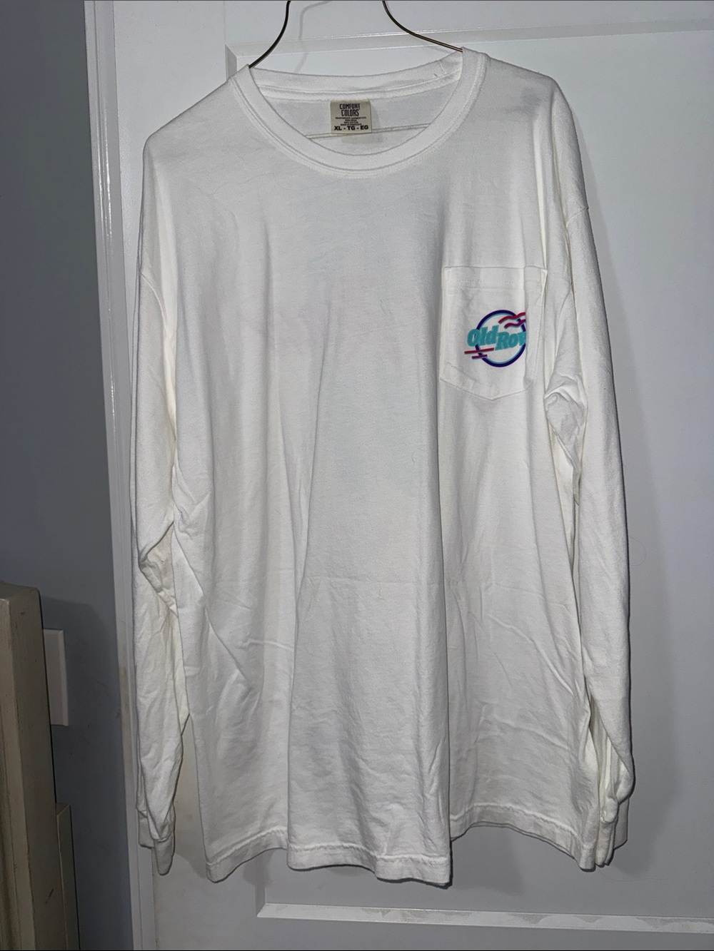 “Old Row” White Long-Sleeve Pocket Tee